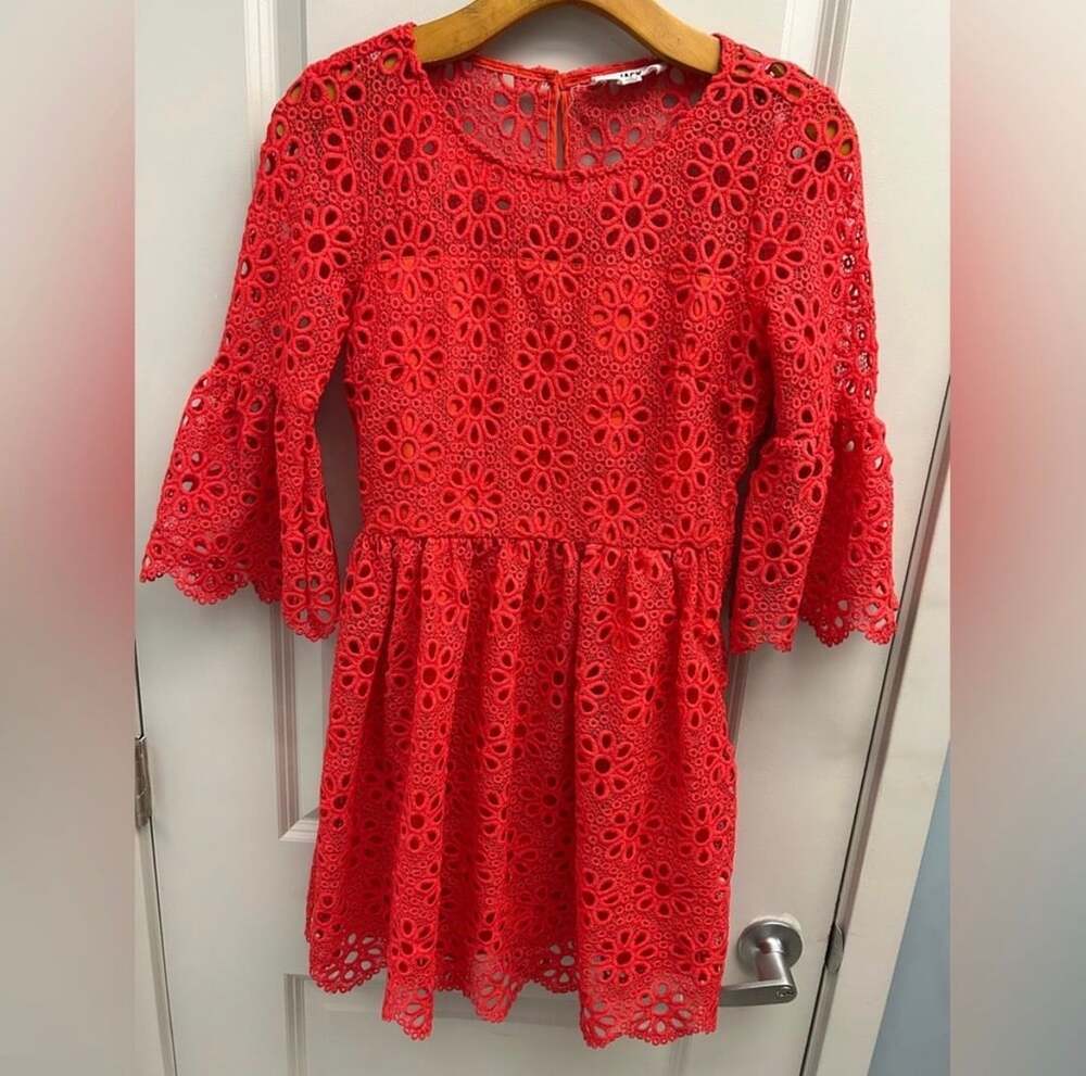 Jack by BB Dakota Victorious Red Eyelet Lace Dress with Bell Sleeves